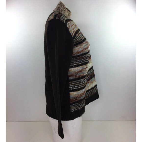 Vintage Rochelle Womens Mock Turtleneck Striped Sweater Brown Cream Blue Size XL - Picture 7 of 16